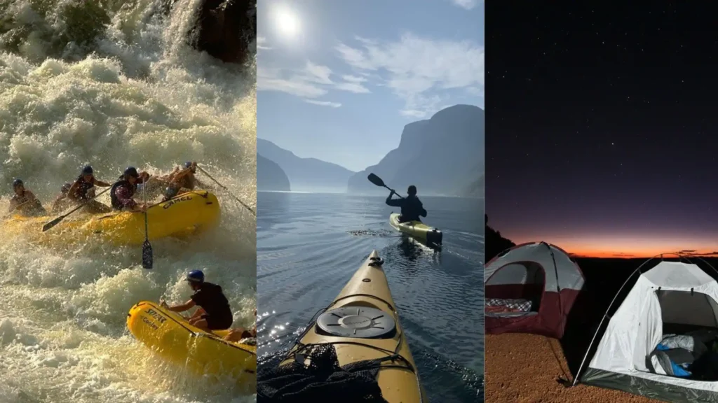 The Ultimate Guide To Best Weekend Getaway Ideas For Campers 2 weekend getaway ideas three pictures of canoo & rafting and stargazing