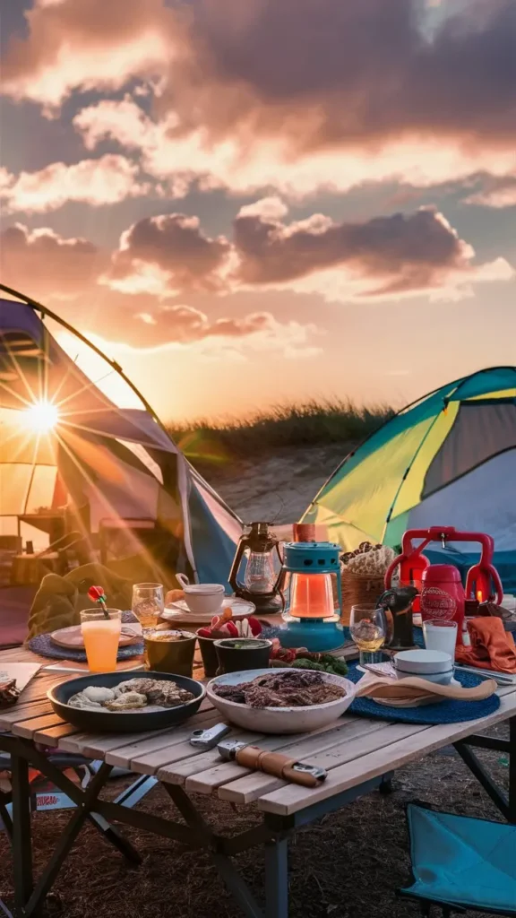 Campfire Cooking: How To Make Best Outdoor Recipes 2 a picture of a dinner table with great camping equipments