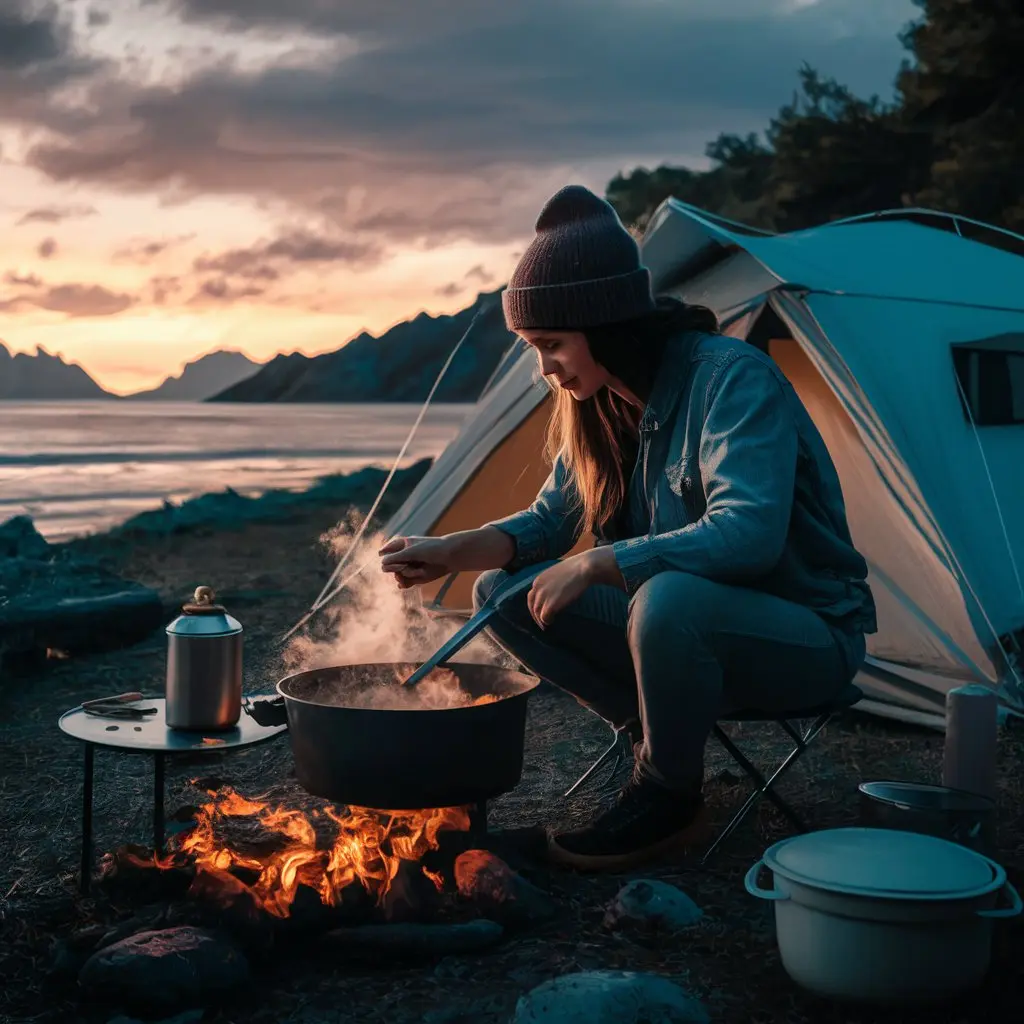 Campfire Cooking: How To Make Best Outdoor Recipes 1 a photo of a women camper cooking her meal